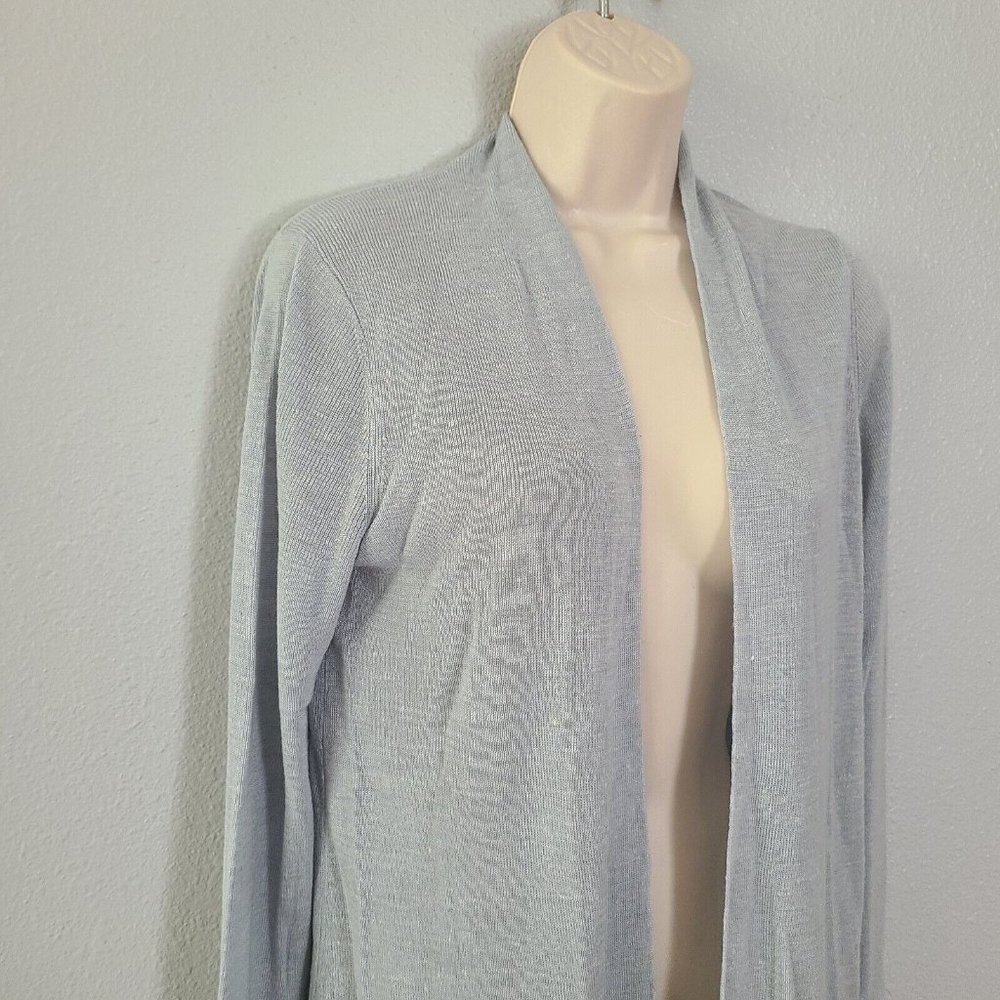 Eileen Fisher women Cardigan Straight Long Tencel Linen Rib grayish sz PM new - Picture 3 of 12